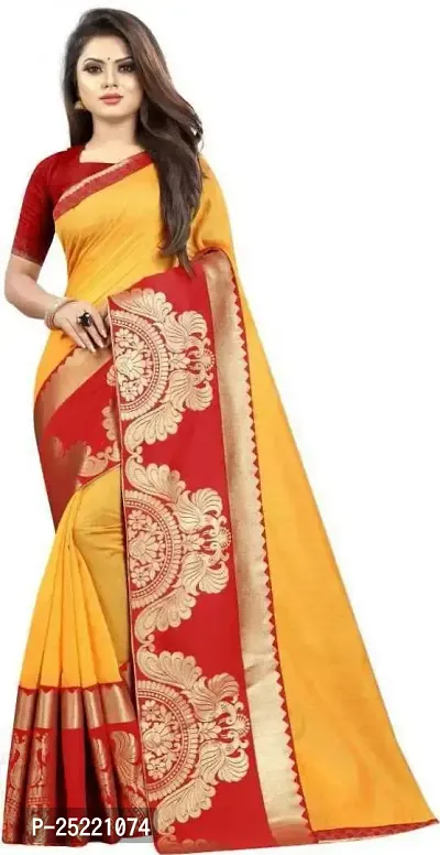 Ruhab's VT CORPORATION Women Chanderi Banarasi Embellished Saree With Unstitched Blouse | yellow