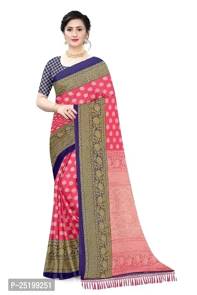 Ruhab's Women Crepe Daily Wear Striped Saree With Unstitched BlouseHandwoven Traditions | Pink