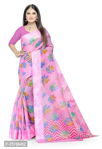 Ruhab's Women Pure Cotton Daily Wear Floral Saree With Unstitched BlouseHandcrafted Delights | Rangat_DarkPink-thumb0