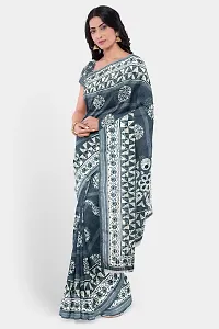 Stylish Grey Cotton Printed Saree With Blouse Piece For Women-thumb1