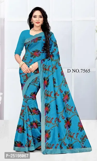 Ruhab's Women Georgette Daily Wear Digital Prints Saree With Unstitched BlouseEthnic Glamour | Blue