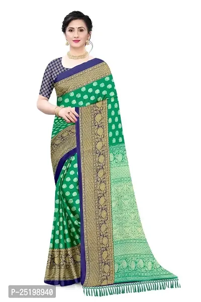 Ruhab's Women Crepe Daily Wear Striped Saree With Unstitched BlouseHandwoven Traditions | Green