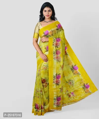 Ruhab's Women Cotton Silk Daily Wear Floral Saree With Unstitched Blouse | Yellow-thumb0