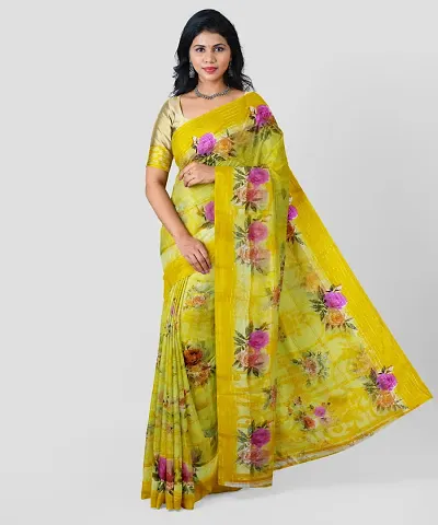 Ruhab's Women Cotton Silk Daily Wear Floral Saree With Unstitched Blouse