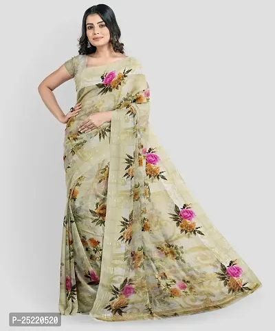 Ruhab's Women Cotton Silk Daily Wear Floral Saree With Unstitched Blouse | Cream