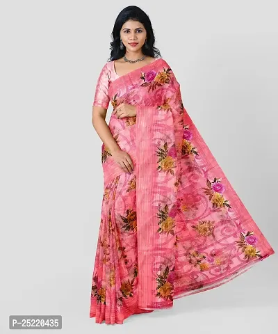 Ruhab's Women Cotton Silk Daily Wear Floral Saree With Unstitched Blouse | Pink