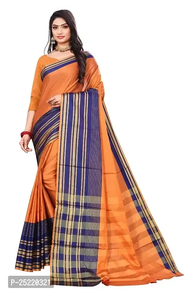 Ruhab's Women Cotton Silk Banarasi Striped Saree With Unstitched BlouseArtisanal Excellence in Sarees | Orange
