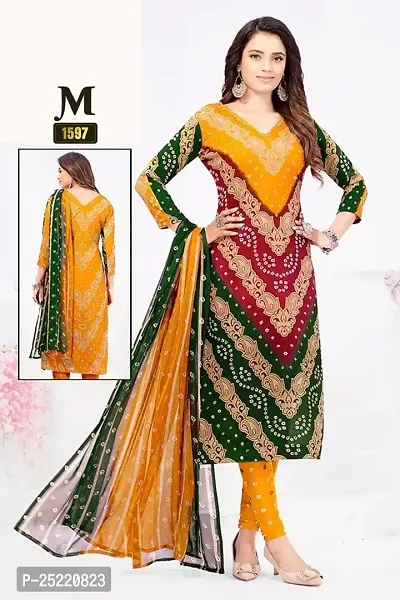 Ruhab's Women Chiffon Printed Salwar Suit Material | 1top:1bottom:1dupatta | Unstitched Dress Material | Yellow-thumb0