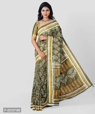 Ruhab's Women Cotton Silk Daily Wear Batik Saree With Unstitched Blouse | Mustard