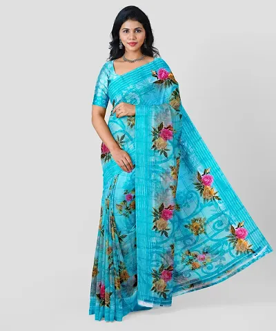 Ruhab's Women Cotton Silk Daily Wear Floral Saree With Unstitched Blouse