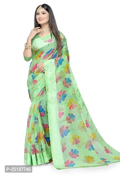 Ruhab's Women Pure Cotton Daily Wear Floral Saree With Unstitched BlouseHandcrafted Delights | Rangat_Green-thumb0