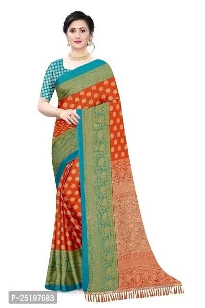 Ruhab's Women Crepe Daily Wear Striped Saree With Unstitched BlouseHandwoven Traditions | Orange