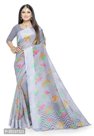 Ruhab's Women Pure Cotton Daily Wear Floral Saree With Unstitched BlouseHandcrafted Delights | Rangat_Grey