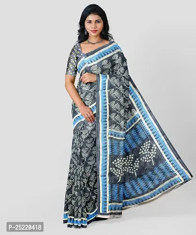 Ruhab's Women Cotton Silk Daily Wear Batik Saree With Unstitched Blouse | Grey