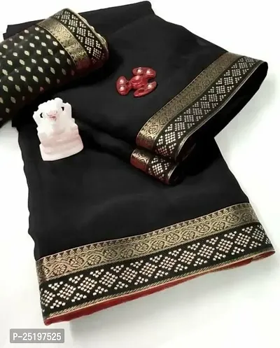 Ruhab's Women Georgette Bollywood Solid Saree With Unstitched Blouse | Black