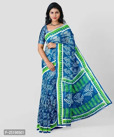 Ruhab's Women Cotton Silk Daily Wear Batik Saree With Unstitched Blouse | Blue