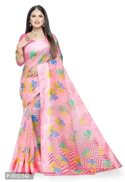 Traditional Printed Cotton Saree With Zari Weaving Border And Blouse Piece