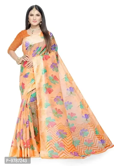 Traditional Printed Cotton Saree With Zari Weaving Border And Blouse Piece