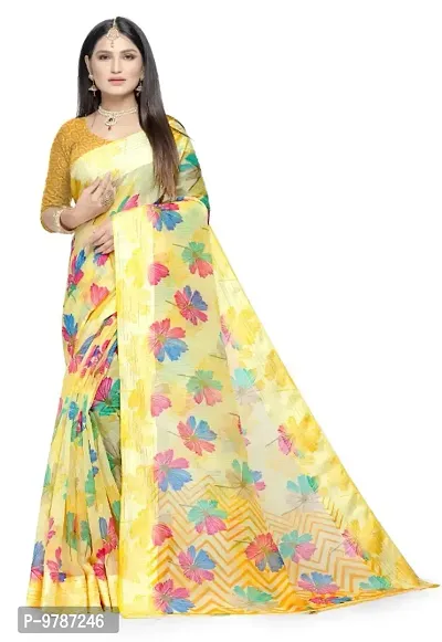 Traditional Printed Cotton Saree With Zari Weaving Border And Blouse Piece-thumb0