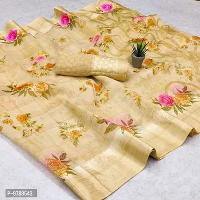 Floral Printed Cotton Saree With Blouse Piece