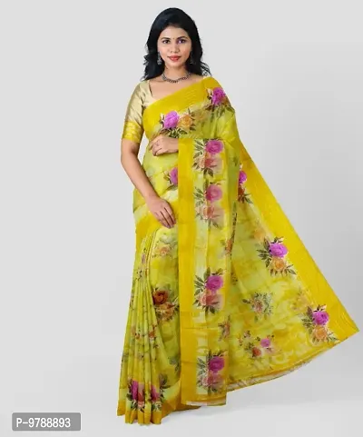 Forever Floral Printed Cotton Saree With Blouse Piece kasturi_Yellow_