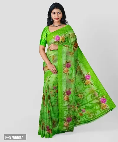 Forever Floral Printed Cotton Saree With Blouse Piece kasturi_Green