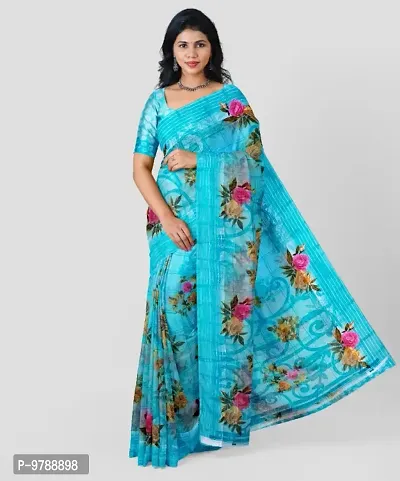 Forever Floral Printed Cotton Saree With Blouse Piece kasturi_Blue