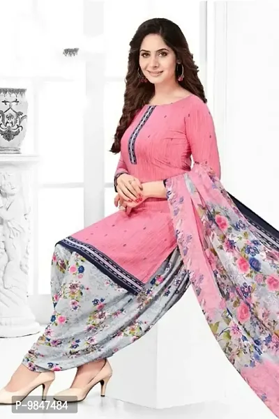 Attractive Crepe Printed Unstitched Dress Material with Dupatta-thumb0