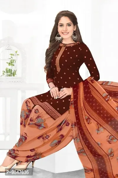 Attractive Crepe Printed Unstitched Dress Material with Dupatta-thumb0