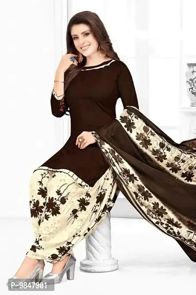 Attractive Crepe Printed Unstitched Dress Material with Dupatta-thumb0