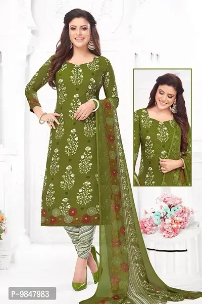 Attractive Crepe Printed Unstitched Dress Material with Dupatta-thumb0