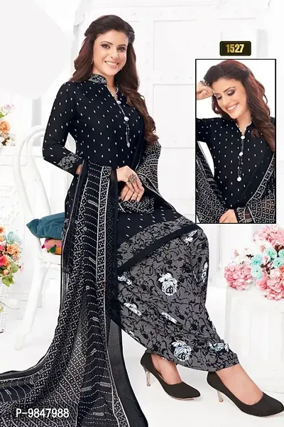 Attractive Crepe Printed Unstitched Dress Material with Dupatta-thumb0