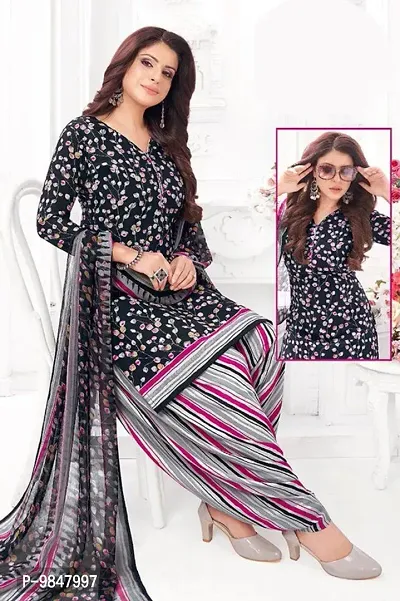 Attractive Crepe Printed Unstitched Dress Material with Dupatta-thumb0