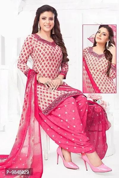 Attractive Crepe Printed Unstitched Dress Material with Dupatta