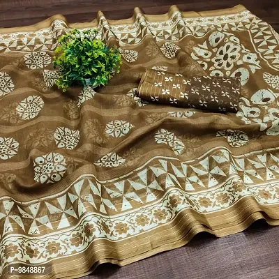 Batik Printed Cotton Saree With Blouse Piece-thumb0