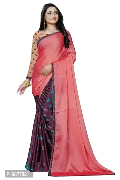 Festive Wear Printed Crep Saree With Siroski Lace Border And Blouse Piece-thumb0