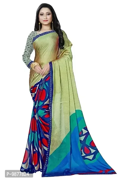 Festive Wear Printed Crep Saree With Siroski Lace Border And Blouse Piece