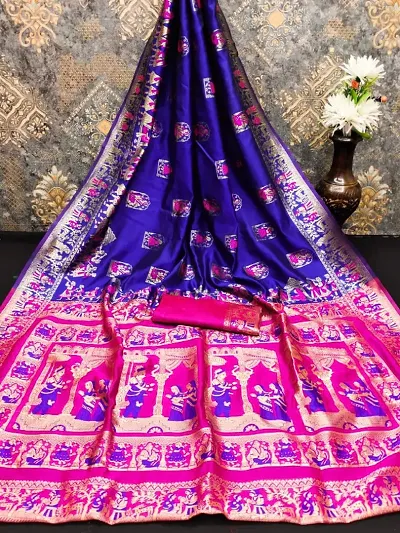 Classic Silk Blend Woven Saree with Blouse piece