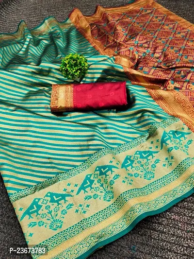 Beautiful Silk Blend Saree With Blouse Piece For Women