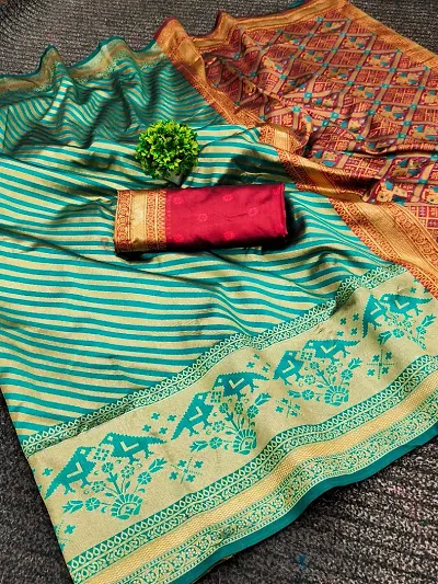 Beautiful Silk Blend Saree With Blouse Piece For Women