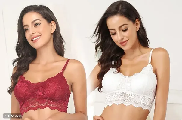 Stylish Fancy Net Lace Lightly Padded Bras For Women Pack Of 2-thumb0