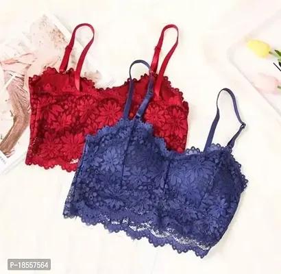 Stylish Fancy Net Lace Lightly Padded Bras For Women Pack Of 2-thumb0