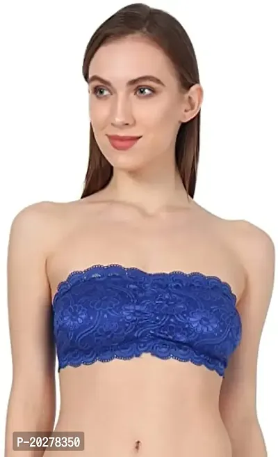 Kamini Women's Net Lightly Padded Non-Wired Tube Bra Blue Pack of 1-thumb0