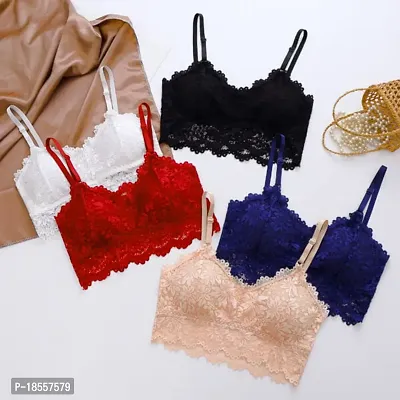 Stylish Fancy Net Lace Lightly Padded Bras For Women Pack Of 5-thumb0