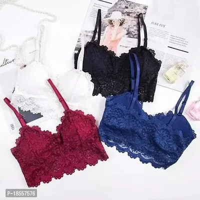 Stylish Fancy Net Lace Lightly Padded Bras For Women Pack Of 4