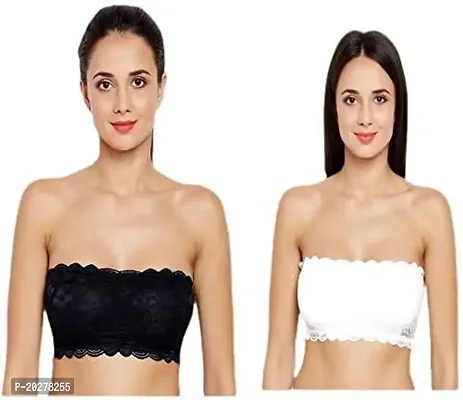 Kamini Women's Silk Lace Lightly Padded Non-Wired Tube Bra Black-White Lightly Padded Pack of 1-thumb0