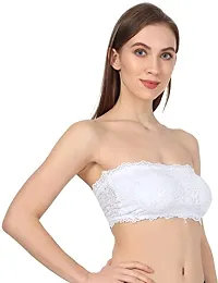 Kamini Women's Lace Silk Strapless Wire Free Lightly Padded Regular Tube Bra Bra (White/Beige) (Pack of 2)-thumb2