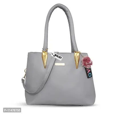 Stylish Grey PU Self Pattern Handbags For Women-thumb0