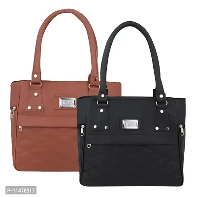 Stylish Multicoloured PU Self Pattern Handbags For Women Pack Of 2-thumb0