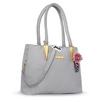 Stylish Grey PU Self Pattern Handbags For Women-thumb1